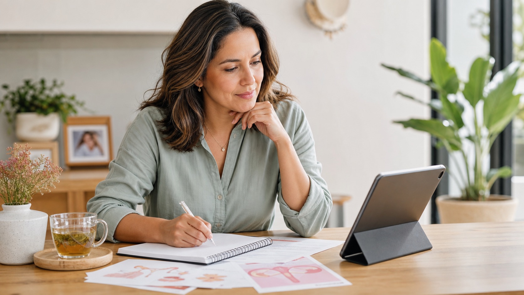 Mujer preparando preguntas y antecedentes para una consulta de salud femenina